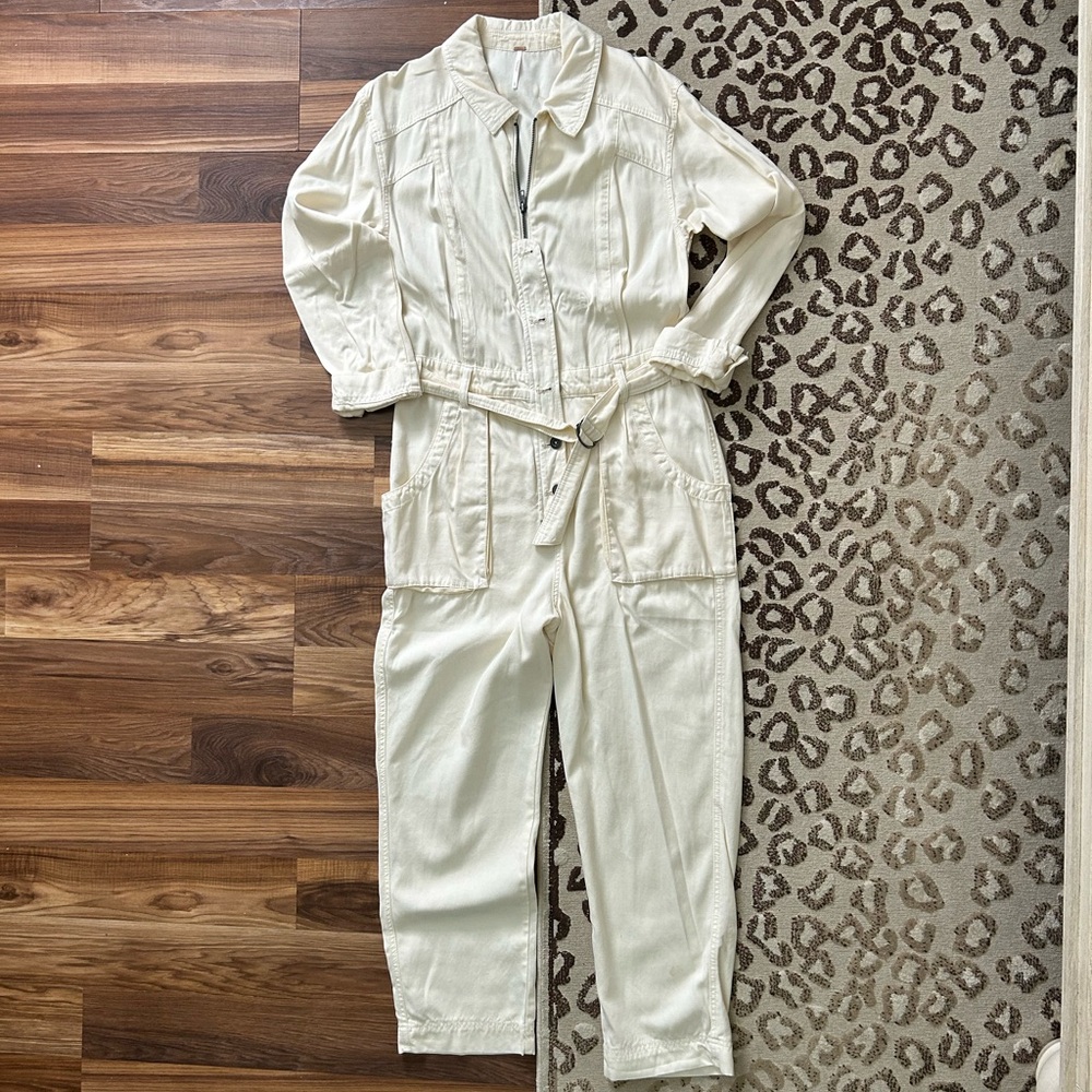 Free People Cream Utility Jumpsuit S